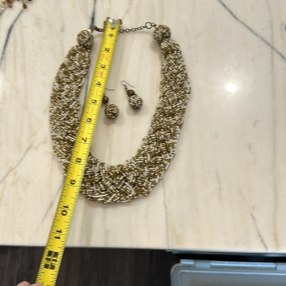 jewelry set large beaded braided fashion necklace & matching earrings